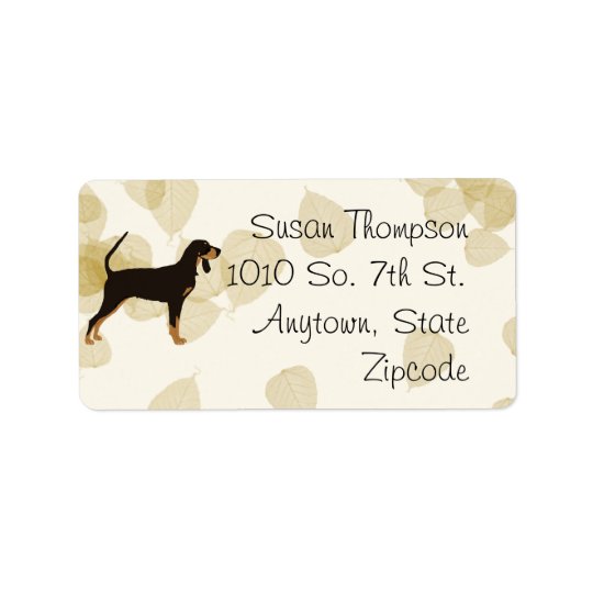 Black and Tan Coonhound on Tan Leaves Address Label