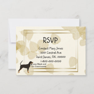 Black and Tan Coonhound on Tan Leaves RSVP Card