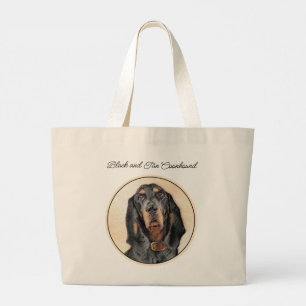 Black and Tan Coonhound Painting Original Dog Art Large Tote Bag