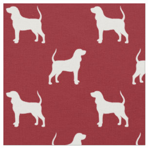Black and Tan Coonhound Silhouettes Pattern Red Fabric