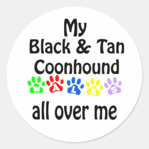 Black and Tan Coonhound Walks Design Classic Round Sticker
