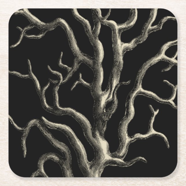 Black and Tan Coral Square Paper Coaster (Front)