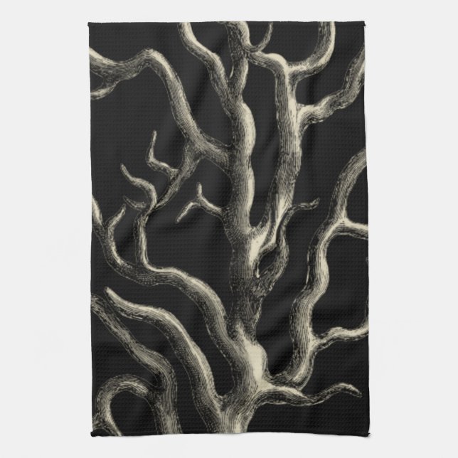 Black and Tan Coral Tea Towel (Vertical)