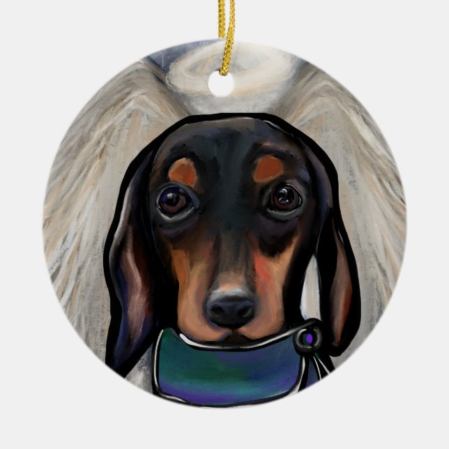 Black and Tan Dachshund Ceramic Tree Decoration (Front)