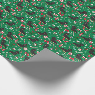 Black and Tan Dachshund Christmas Candy Canes Gree Wrapping Paper