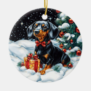 Black and Tan Dachshund Christmas Ceramic Tree Decoration
