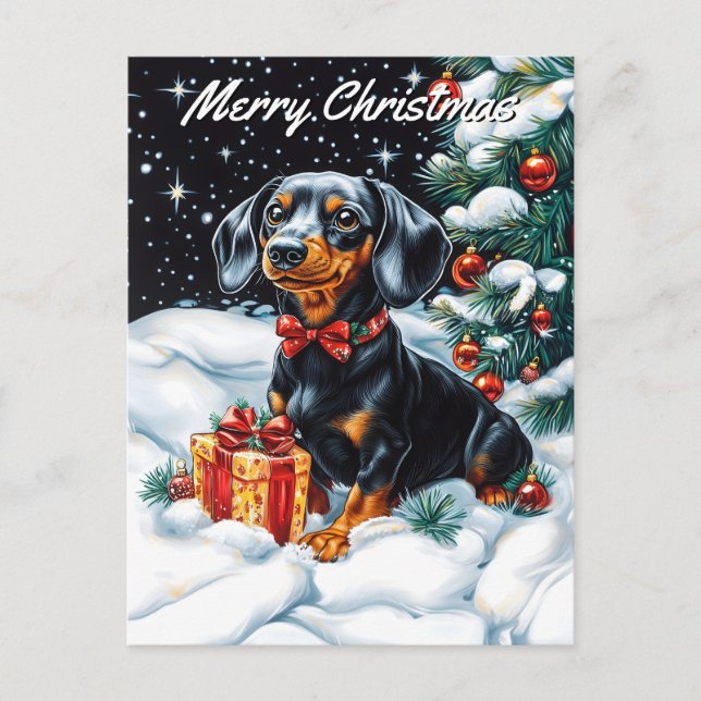 Black and Tan Dachshund Christmas Holiday Postcard (Front)