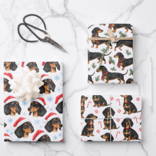 Black and Tan Dachshund Christmas Patterns Wrapping Paper Sheet