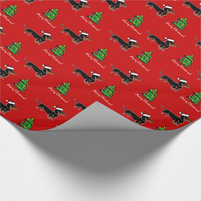 Black and Tan Dachshund Christmas Posing Wrapping Paper (Corner)