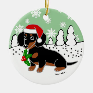 Black and Tan Dachshund Cute Eyes Santa Ceramic Tree Decoration