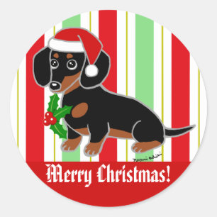 Black and Tan Dachshund Cute Eyes Santa Classic Round Sticker