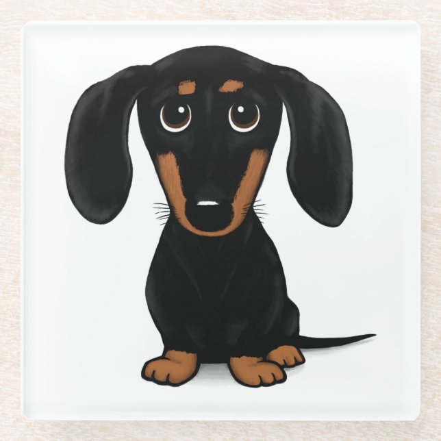 Black and Tan Dachshund Cute Weiner Dog Glass Coaster (Front)