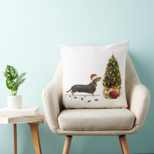 Black and Tan Dachshund Funny Christmas Dog Cushion