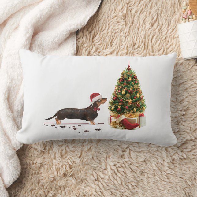 Black and Tan Dachshund Funny Christmas Dog Lumbar Cushion (Blanket)