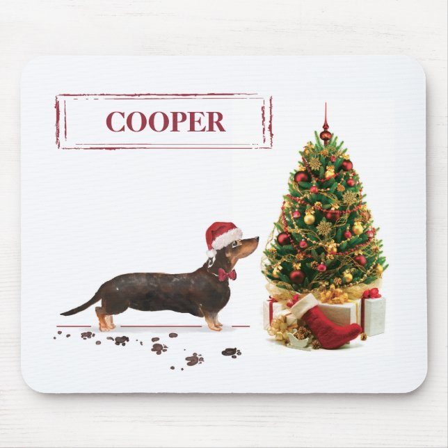Black and Tan Dachshund Funny Christmas Dog Mouse Mat (Front)