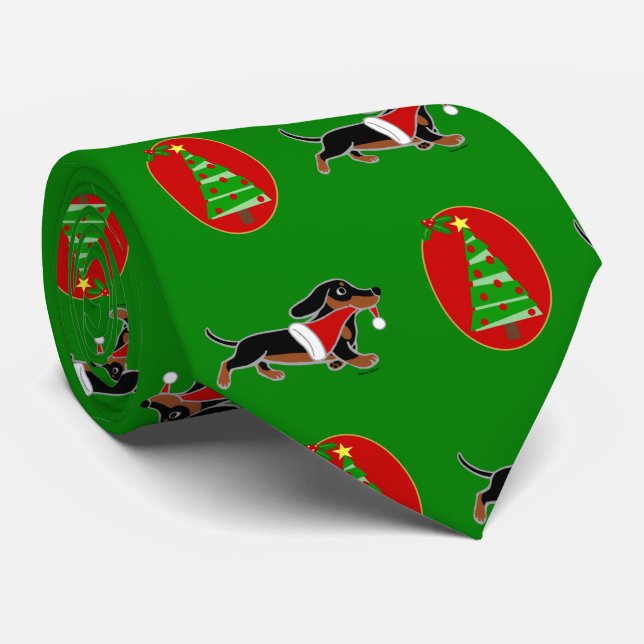 Black and Tan Dachshund Holiday Tie (Rolled)