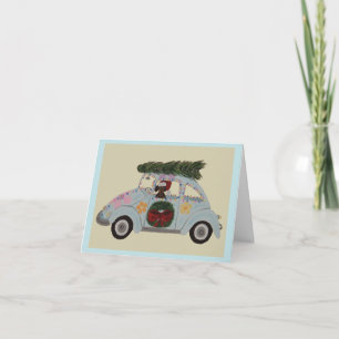Black and Tan Dachshund in Hippie Car at Christmas Invitation