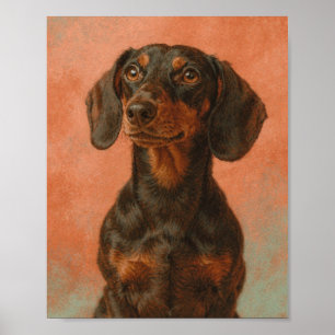 Black and Tan Dachshund on Coral Poster
