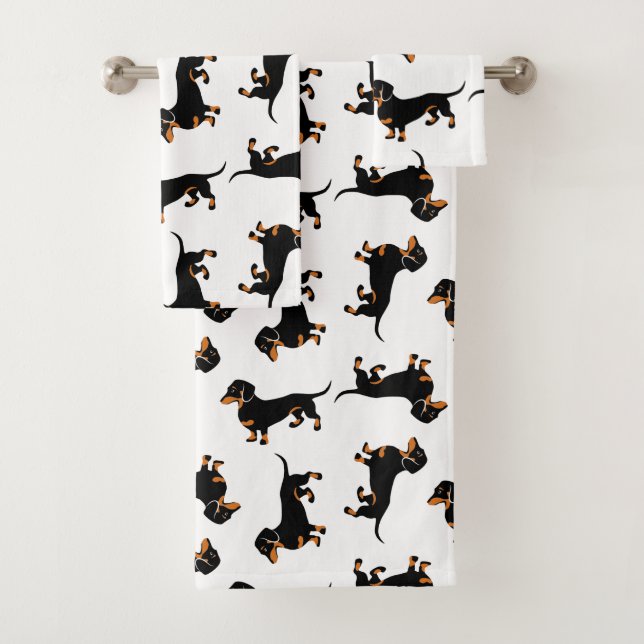 Black and Tan Dachshund Pattern Bath Towel Set (Insitu)