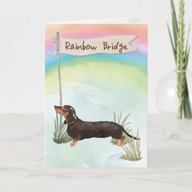 Black and Tan Dachshund Pet Sympathy Over Rainbow Card (Front)