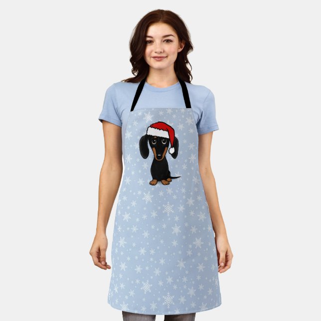 Black and Tan Dachshund Santa Cute Dog Christmas Apron (Worn)