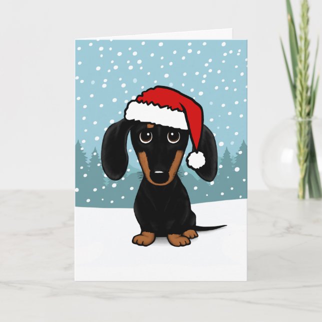 Black and Tan Dachshund Santa Cute Dog Christmas Holiday Card (Front)