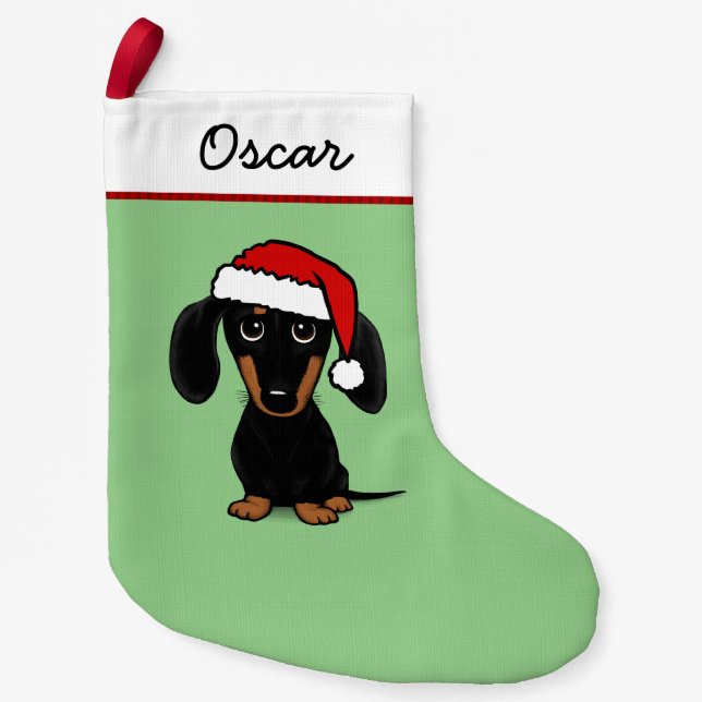Black and Tan Dachshund Santa Cute Wiener Dog Small Christmas Stocking (Front)