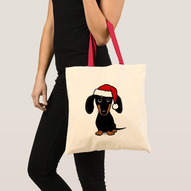 Black and Tan Dachshund Santa Cute Wiener Dog Tote Bag (Front (Product))