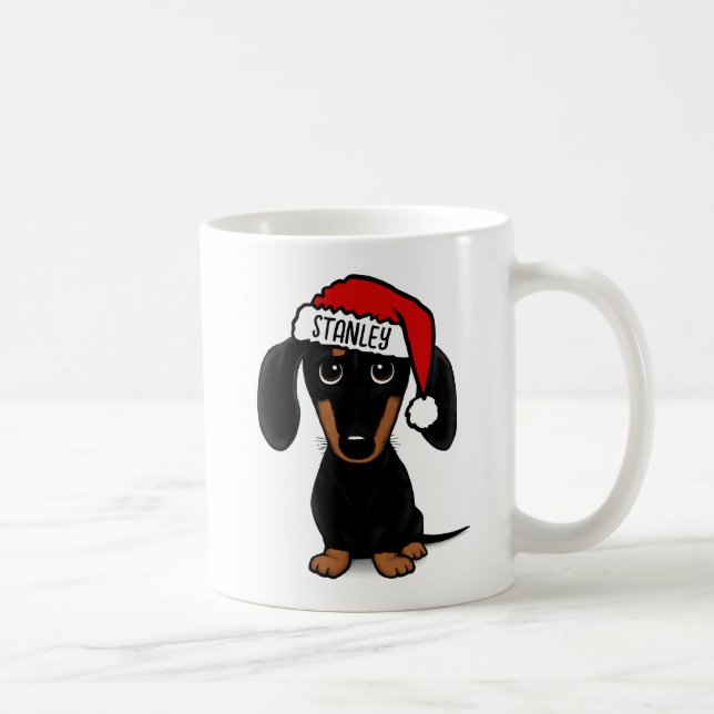 Black and Tan Dachshund Santa Dog Custom Name Coffee Mug (Right)