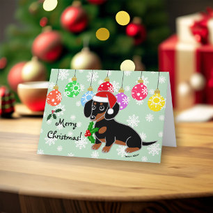 Black and Tan Dachshund Santa Holiday Card