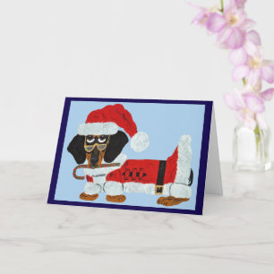  Black and Tan Dachshund Santa with a Candy Cane  Card