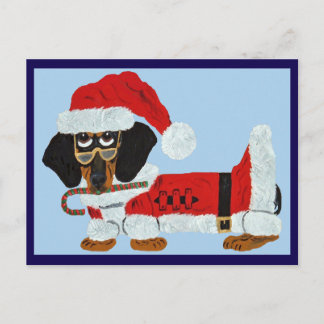Black and Tan Dachshund Santa with a Candy Cane Postcard
