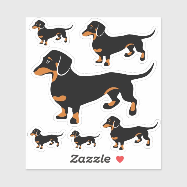 Black and Tan Dachshund Stickers 6 Different Sizes (Sheet)