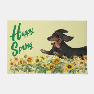 BLACK AND TAN DACHSHUND SUNFLOWERS DOORMAT