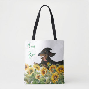 BLACK AND TAN DACHSHUND SUNFLOWERS TOTE BAG