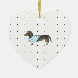Black and Tan Dachshund - Watercolor andPolka Dots Ceramic Tree Decoration