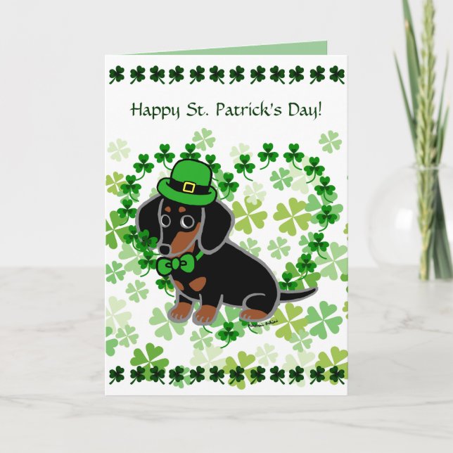 Black and Tan Dachsund St. Patrick's Day Sitting Card (Front)