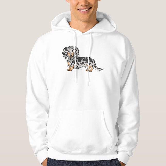 Black And Tan Dapple Cute Long Hair Dachshund Dog Hoodie (Front)