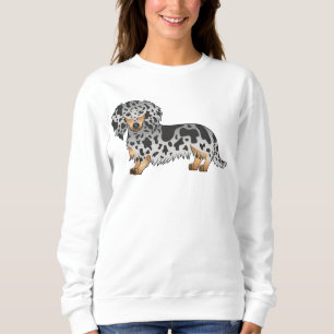 Black And Tan Dapple Cute Long Hair Dachshund Dog Sweatshirt