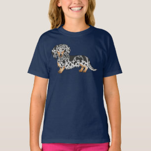 Black And Tan Dapple Cute Long Hair Dachshund Dog T-Shirt
