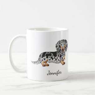 Black And Tan Dapple Long Hair Dachshund & Name Coffee Mug
