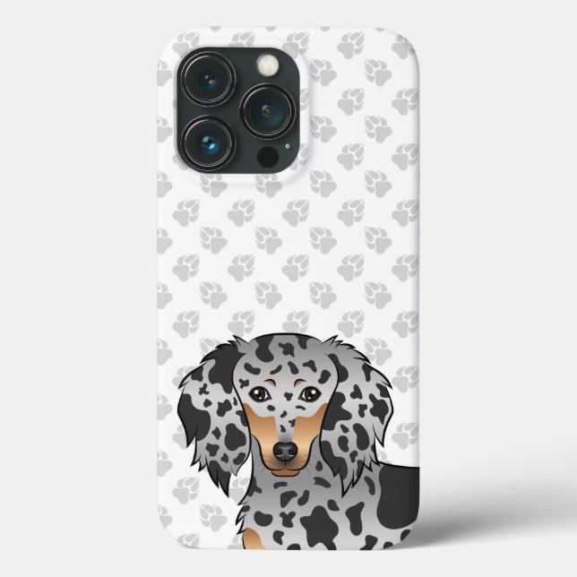 Black And Tan Dapple Long Hair Dachshund & Paws Case-Mate iPhone Case (Back)