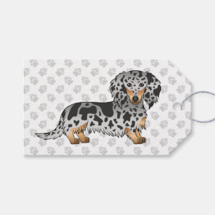Black And Tan Dapple Long Hair Dachshund & Paws Gift Tags