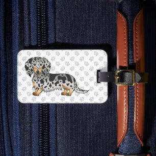 Black And Tan Dapple Long Hair Dachshund & Paws Luggage Tag