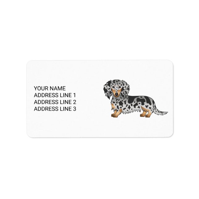Black And Tan Dapple Long Hair Dachshund & Text Label (Front)