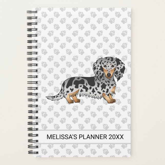 Black And Tan Dapple Long Hair Dachshund & Text Planner (Front)