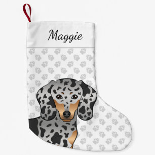Black And Tan Dapple Short Hair Dachshund Dog Head Small Christmas Stocking