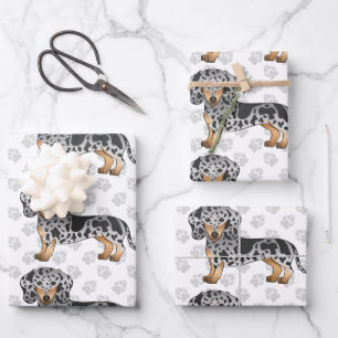 Black And Tan Dapple Short Hair Dachshund Pattern Wrapping Paper Sheet