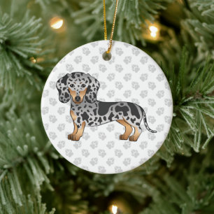 Black And Tan Dapple Short Hair Dachshund & Text Ceramic Tree Decoration