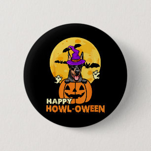 Black And Tan Doberman Witch Dog Happy Halloween 6 Cm Round Badge